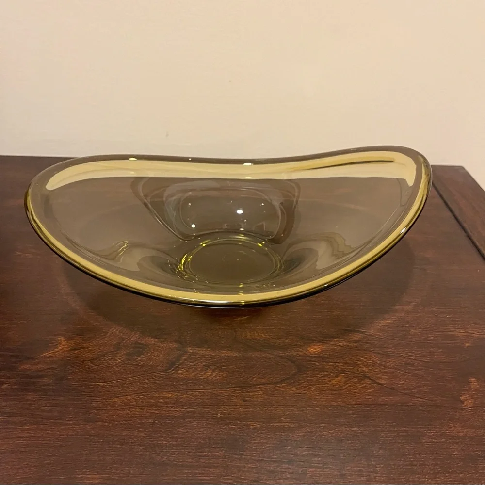 Vintage Free form Citron Olive Oblong Glass Bowl